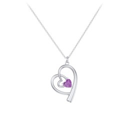 Intertwined Heart In Heart Pendant with Gemstone in 925 Sterling Silver with Amethyst