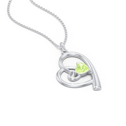 Intertwined Heart In Heart Pendant with Gemstone – Sterling Silver with Peridot