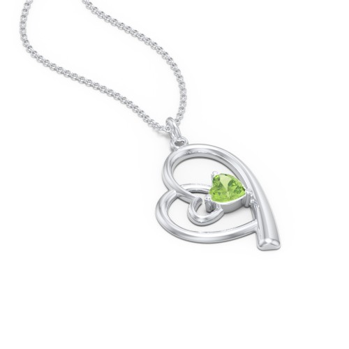 Intertwined Heart In Heart Pendant with Gemstone – Sterling Silver with Peridot