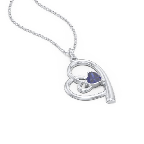 Intertwined Heart In Heart Pendant with Gemstone – Sterling Silver with Blue Sapphire