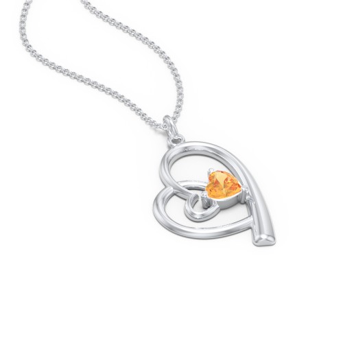 Intertwined Heart In Heart Pendant with Gemstone – Sterling Silver with Citrine
