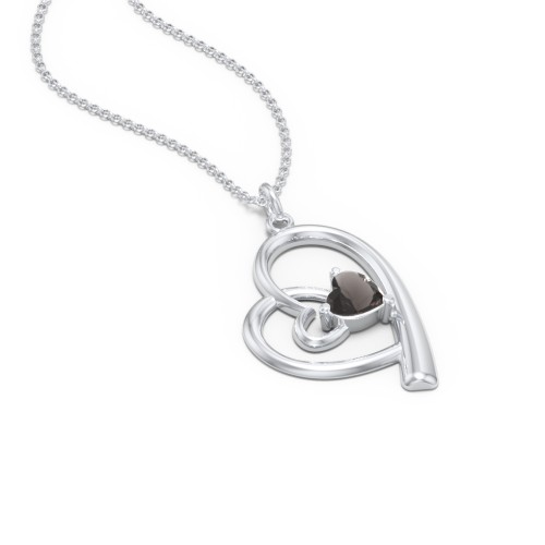 Intertwined Heart In Heart Pendant with Gemstone – Sterling Silver with Smokey Quartz