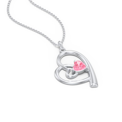Intertwined Heart In Heart Pendant with Gemstone – Sterling Silver with Pink Tourmaline