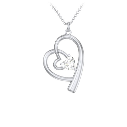 Intertwined Heart In Heart Pendant with Gemstone – Sterling Silver with Diamond