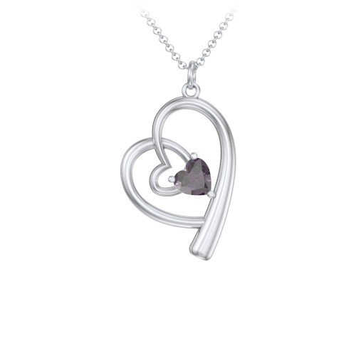 Intertwined Heart In Heart Pendant with Gemstone – Sterling Silver with Alexandrite