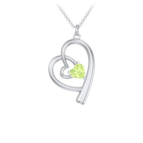 Intertwined Heart In Heart Pendant with Gemstone – Sterling Silver with Peridot