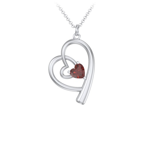 Intertwined Heart In Heart Pendant with Gemstone – Sterling Silver with Garnet