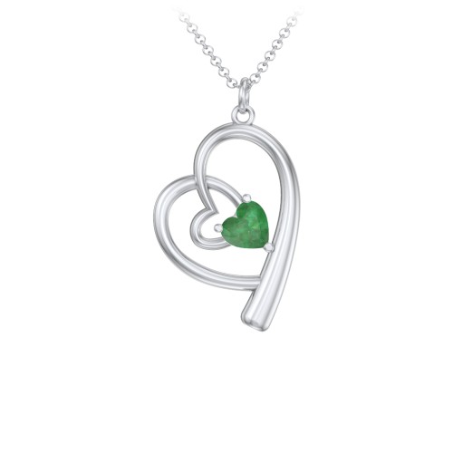 Intertwined Heart In Heart Pendant with Gemstone – Sterling Silver with Emerald