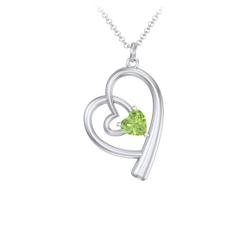 Intertwined Heart In Heart Pendant with Gemstone – Sterling Silver with Peridot
