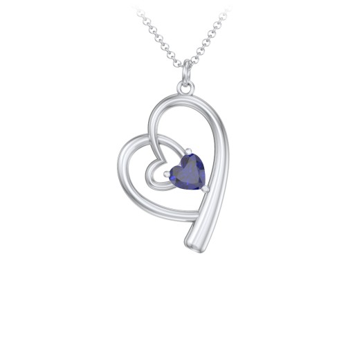 Intertwined Heart In Heart Pendant with Gemstone – Sterling Silver with Blue Sapphire