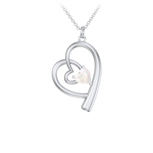 Intertwined Heart In Heart Pendant with Gemstone – Sterling Silver with Opal