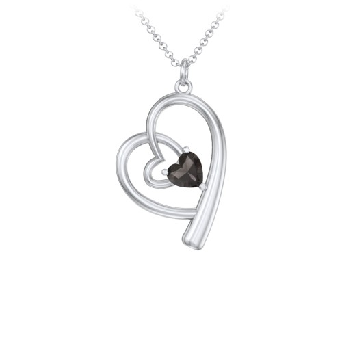 Intertwined Heart In Heart Pendant with Gemstone – Sterling Silver with Smokey Quartz