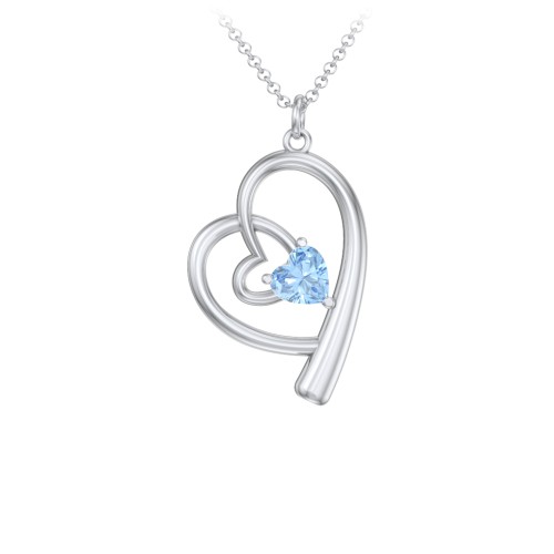 Intertwined Heart In Heart Pendant with Gemstone – Sterling Silver with Blue Topaz