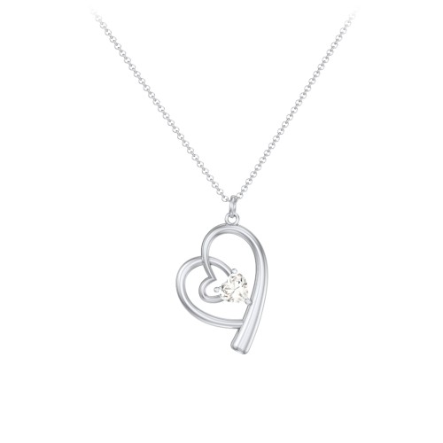 Intertwined Heart In Heart Pendant with Gemstone – Sterling Silver with Cubic Zirconia