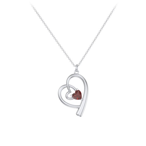 Intertwined Heart In Heart Pendant with Gemstone – Sterling Silver with Garnet