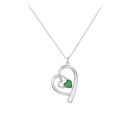Intertwined Heart In Heart Pendant with Gemstone – Sterling Silver with Emerald