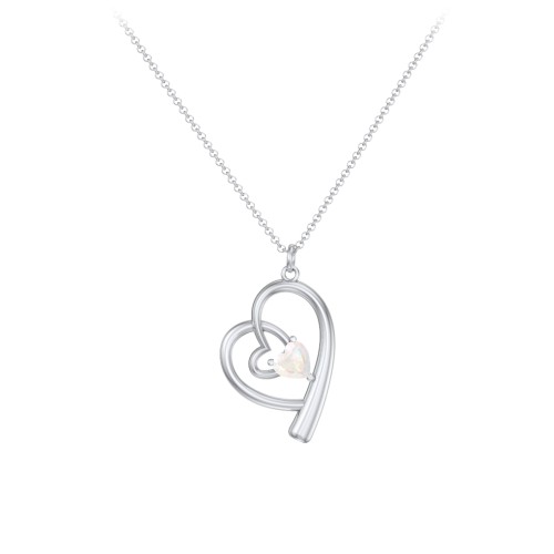 Intertwined Heart In Heart Pendant with Gemstone – Sterling Silver with Opal