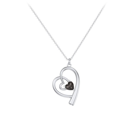 Intertwined Heart In Heart Pendant with Gemstone – Sterling Silver with Smokey Quartz