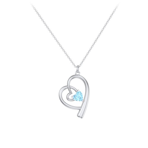 Intertwined Heart In Heart Pendant with Gemstone – Sterling Silver with Blue Topaz