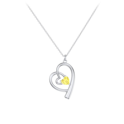 Intertwined Heart In Heart Pendant with Gemstone – Sterling Silver with Citrine