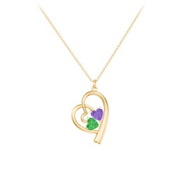 Intertwined Heart In Heart Pendant with 2 Gemstones