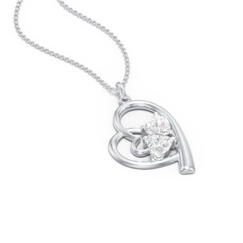 Intertwined Heart In Heart Pendant with 2 Gemstones – Sterling Silver with Diamond
