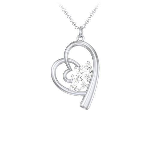 Intertwined Heart In Heart Pendant with 2 Gemstones – Sterling Silver with Diamond