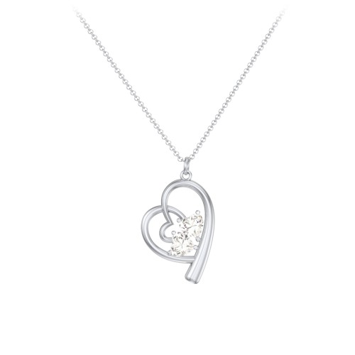 Intertwined Heart In Heart Pendant with 2 Gemstones – Sterling Silver with Cubic Zirconia