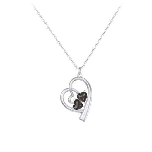 Intertwined Heart In Heart Pendant with 2 Gemstones – Sterling Silver with Smokey Quartz