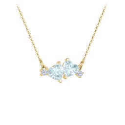 Gemstone Hearts Necklace with Accent Stones in 18K Gold Plated Silver with Aquamarine