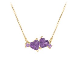 Gemstone Hearts Necklace with Accent Stones in 18K Gold Plated Silver with Amethyst