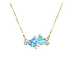 Gemstone Hearts Necklace with Accent Stones in 18K Gold Plated Silver with Blue Topaz