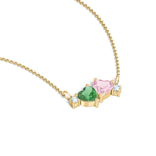 Gemstone Hearts Necklace with Accent Stones – 18K Gold Plated Silver with Emerald, Pink Tourmaline, and Blue Topaz