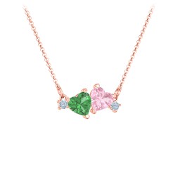 Gemstone Hearts Necklace with Accent Stones in 10K Solid Rose Gold with Emerald, Pink Tourmaline, and Blue Topaz