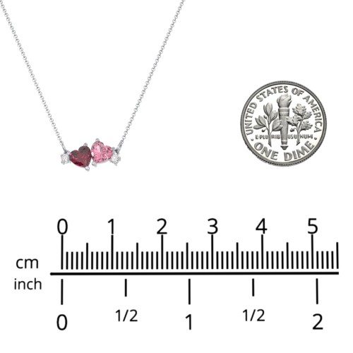 Gemstone Hearts Necklace with Accent Stones – 10K Rose Gold with Emerald, Pink Tourmaline, and Blue Topaz