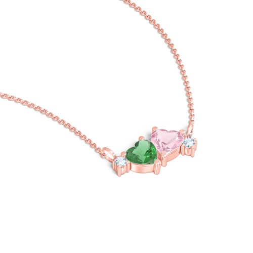 Gemstone Hearts Necklace with Accent Stones – 10K Rose Gold with Emerald, Pink Tourmaline, and Blue Topaz