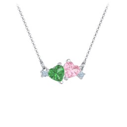 Gemstone Hearts Necklace with Accent Stones in 925 Sterling Silver with Emerald, Pink Tourmaline, and Blue Topaz