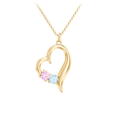 Tilted Open Heart Pendant with Gemstones