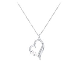 Tilted Open Heart Pendant with Gemstones in 925 Sterling Silver with Diamond
