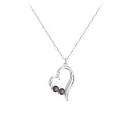 Tilted Open Heart Pendant with Gemstones in 925 Sterling Silver with Smokey Quartz