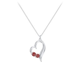 Tilted Open Heart Pendant with Gemstones in 925 Sterling Silver with Garnet