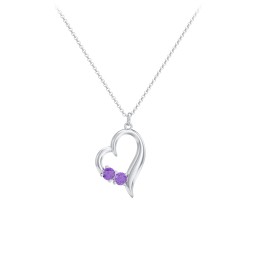 Tilted Open Heart Pendant with Gemstones in 925 Sterling Silver with Amethyst