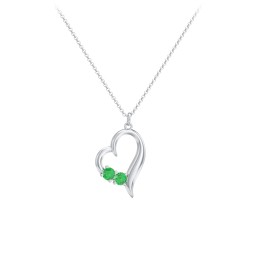 Tilted Open Heart Pendant with Gemstones in 925 Sterling Silver with Emerald