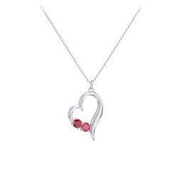 Tilted Open Heart Pendant with Gemstones in 925 Sterling Silver with Ruby