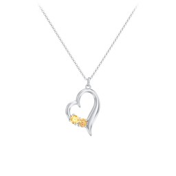 Tilted Open Heart Pendant with Gemstones in 925 Sterling Silver with Citrine