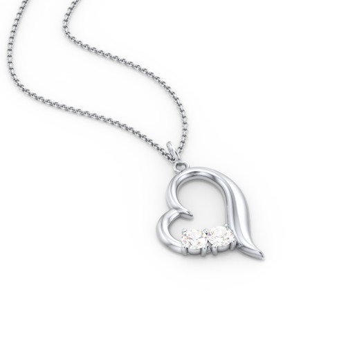 Tilted Open Heart Pendant with Gemstones – Sterling Silver with Cubic Zirconia