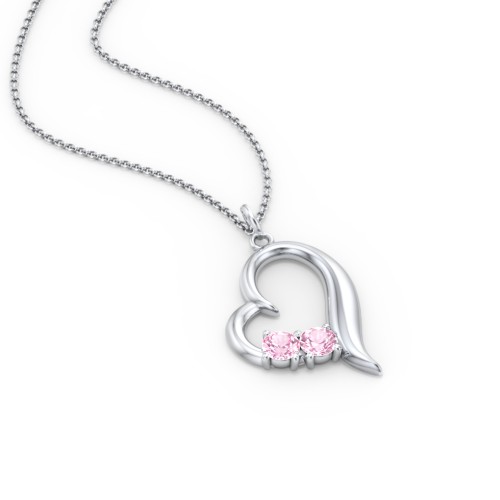 Tilted Open Heart Pendant with Gemstones – Sterling Silver with Pink Tourmaline