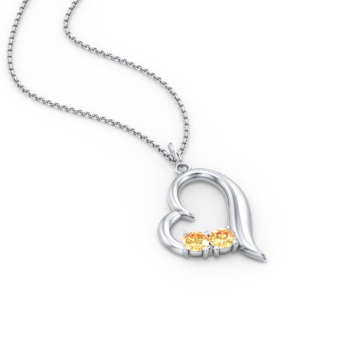 Tilted Open Heart Pendant with Gemstones – Sterling Silver with Citrine