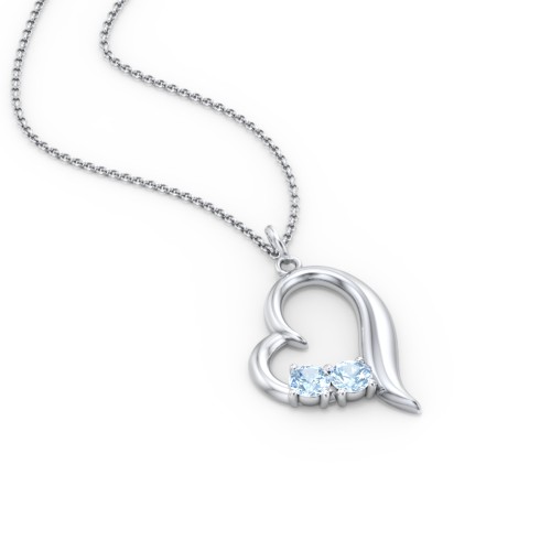 Tilted Open Heart Pendant with Gemstones – Sterling Silver with Blue Topaz