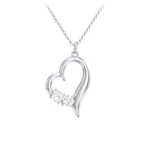 Tilted Open Heart Pendant with Gemstones – Sterling Silver with Cubic Zirconia